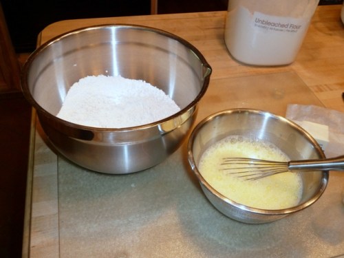 Mix together flour and salt; whisk together egg and water