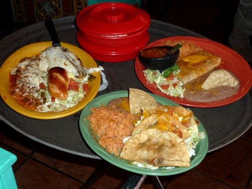Another table gets Ground Sirloin with Queso and Green Chili, Burrito (the original "wrap"), and a Taco Plate