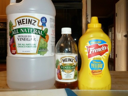 Sauce ingredients:  Apple Cider or Distilled White Vinegar and Yellow Mustard