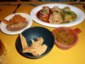 Mi Casa — Chips, Salsa, and Enchiladas with Beans and Rice