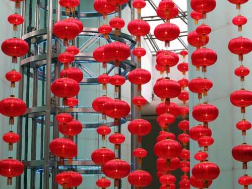 Lanterns inside the base of the Oriental Pearl Tower