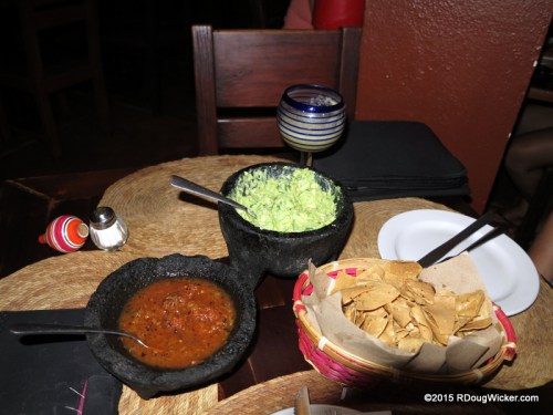 Guacamole, chips, and salsa