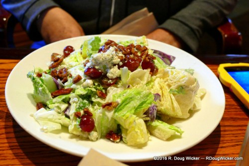 Brewhouse Blue salad — Seasonal mixed greens, red flame grapes, caramelized pecans, blue cheese crumbl
