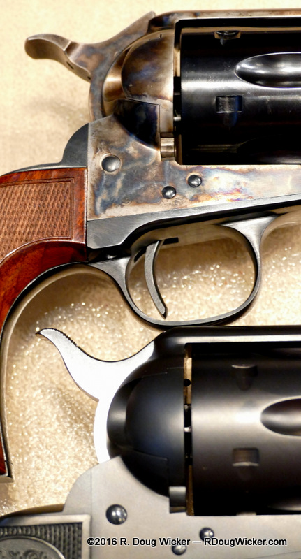 Uberti case-hardened finish; U.S.F.A. Rodeo matte blue finish